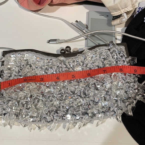 Beaded Silver Evening Bag clutch - Picture 3 of 4